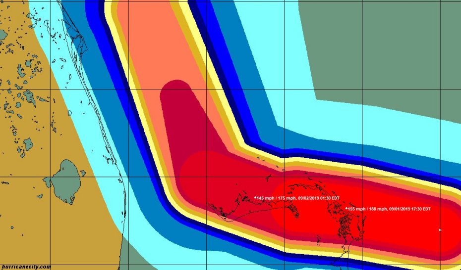 Wind swath in Bahamas from Hurricane Dorian