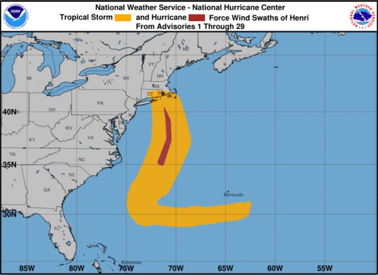 NHC wind swath map for Henri