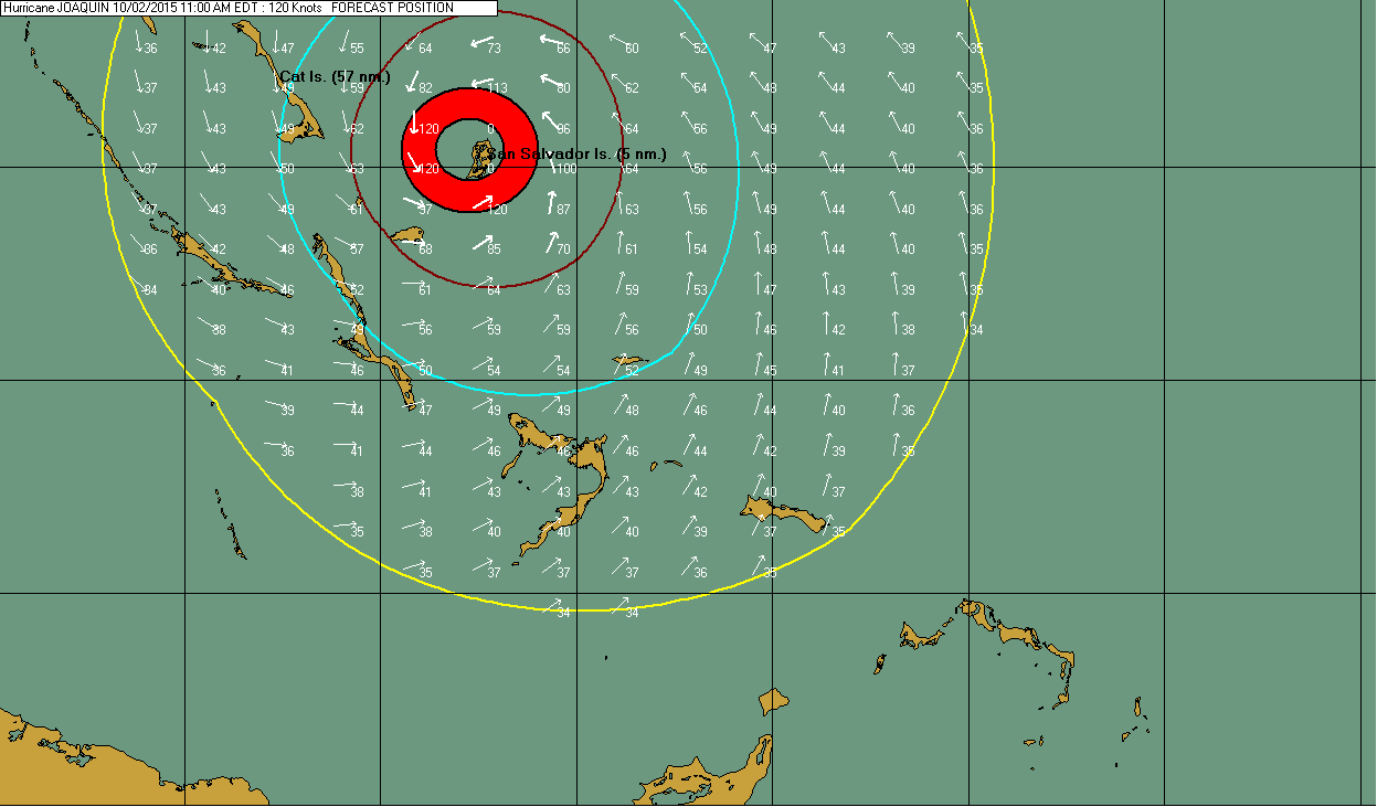Joaquin position Friday morning (subject to error)