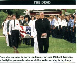Image of funeral held for victim of Hurricane Andrew.
