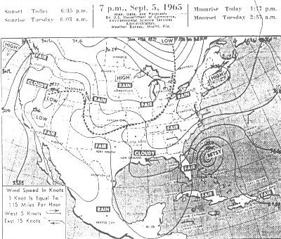 Surface analysis for Hurricane Betsy on September 5, 1965