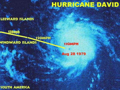 Satellite image of Hurricane David on August 28, 1979
